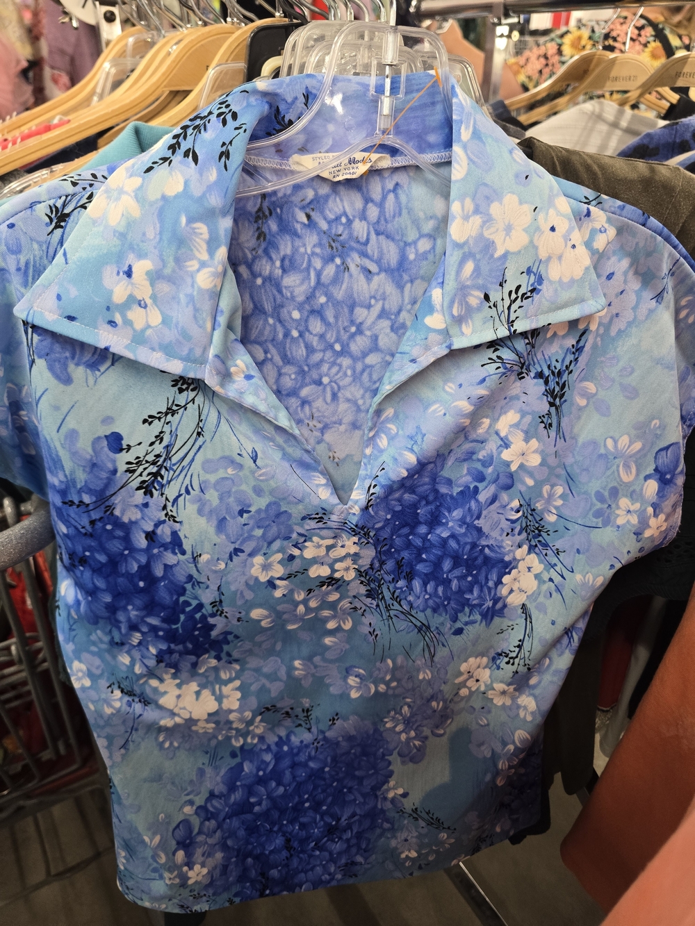 Vintage Blue Floral Collared Top
